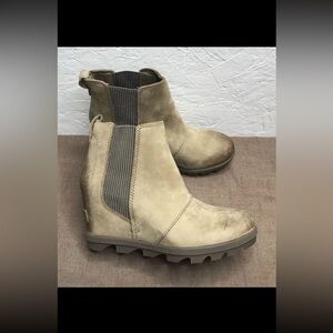 Sorel Joan of Arctic Wedge II Chelsea Women's Booties Brown Leather Size 7.5